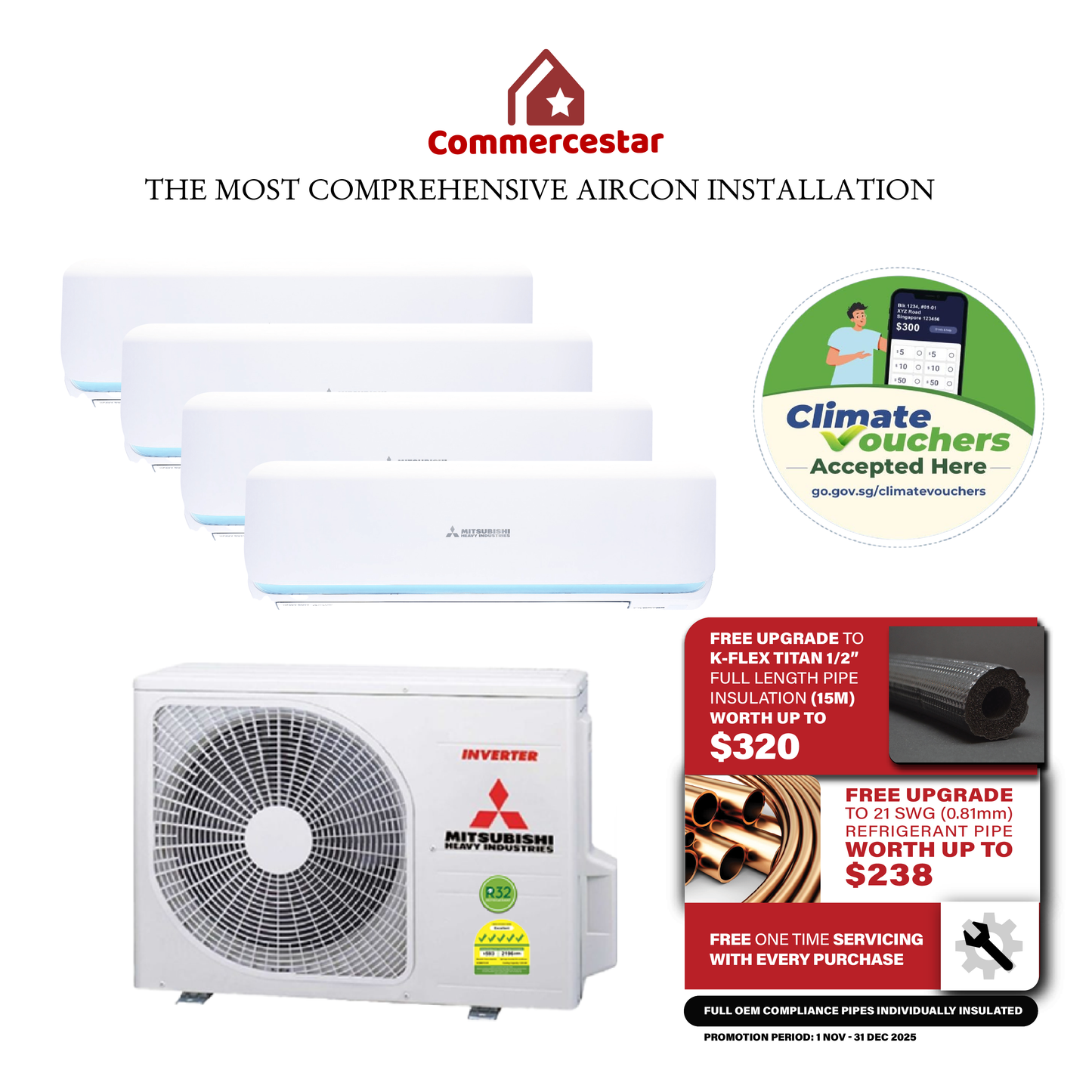 MITSUBISHI HEAVY INDUSTRIES R32 SYSTEM 4 ROCKET SERIES WITH WIFI (INSTALLATION INCLUDED FREE UPGRADED MATERIALS)