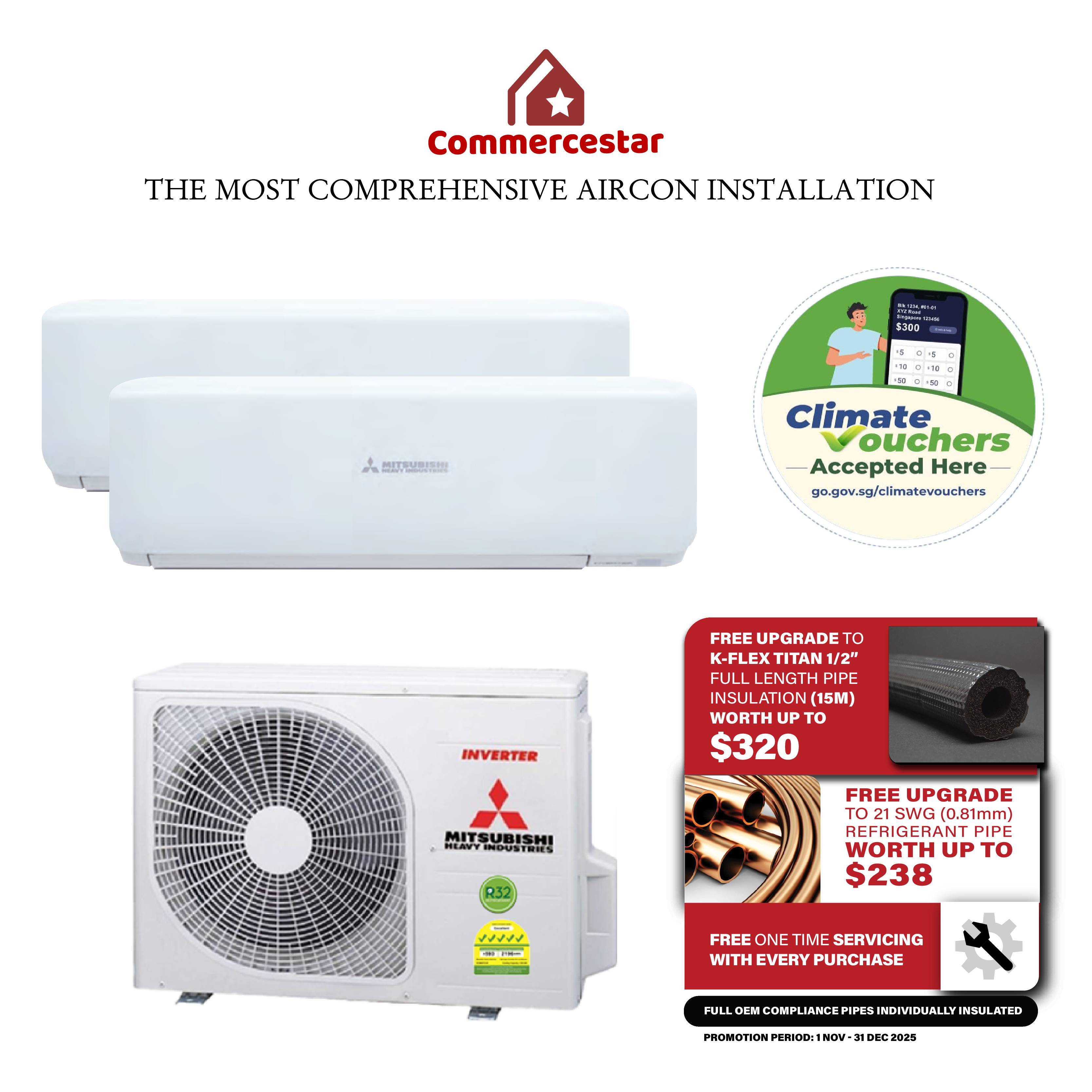 MITSUBISHI HEAVY INDUSTRIES R32 INVERTER SYSTEM 2 AIRCON INSTALLATION  (5 TICKS) - Commercestar Engineering 