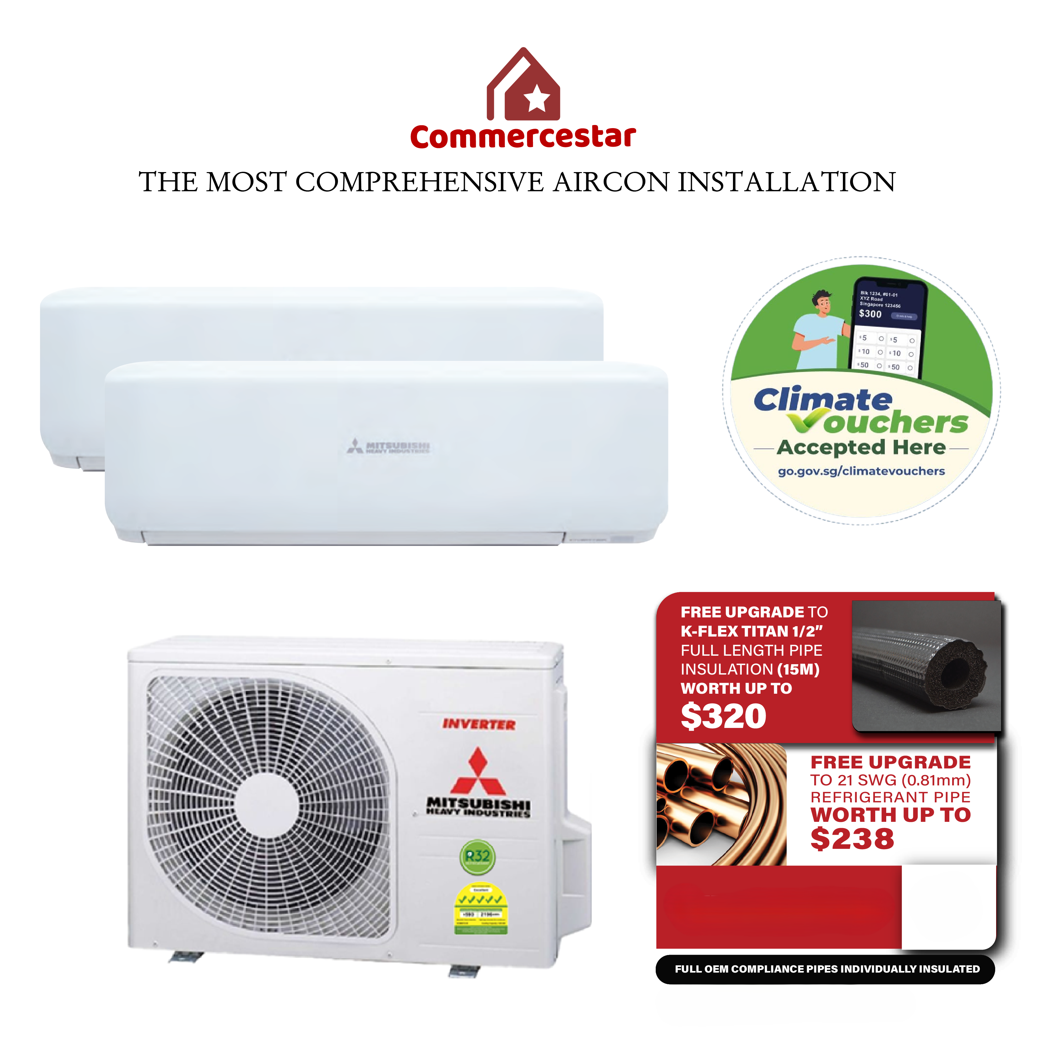 MITSUBISHI HEAVY INDUSTRIES R32 INVERTER SYSTEM 2 AIRCON INSTALLATION  (5 TICKS) - Commercestar Engineering 