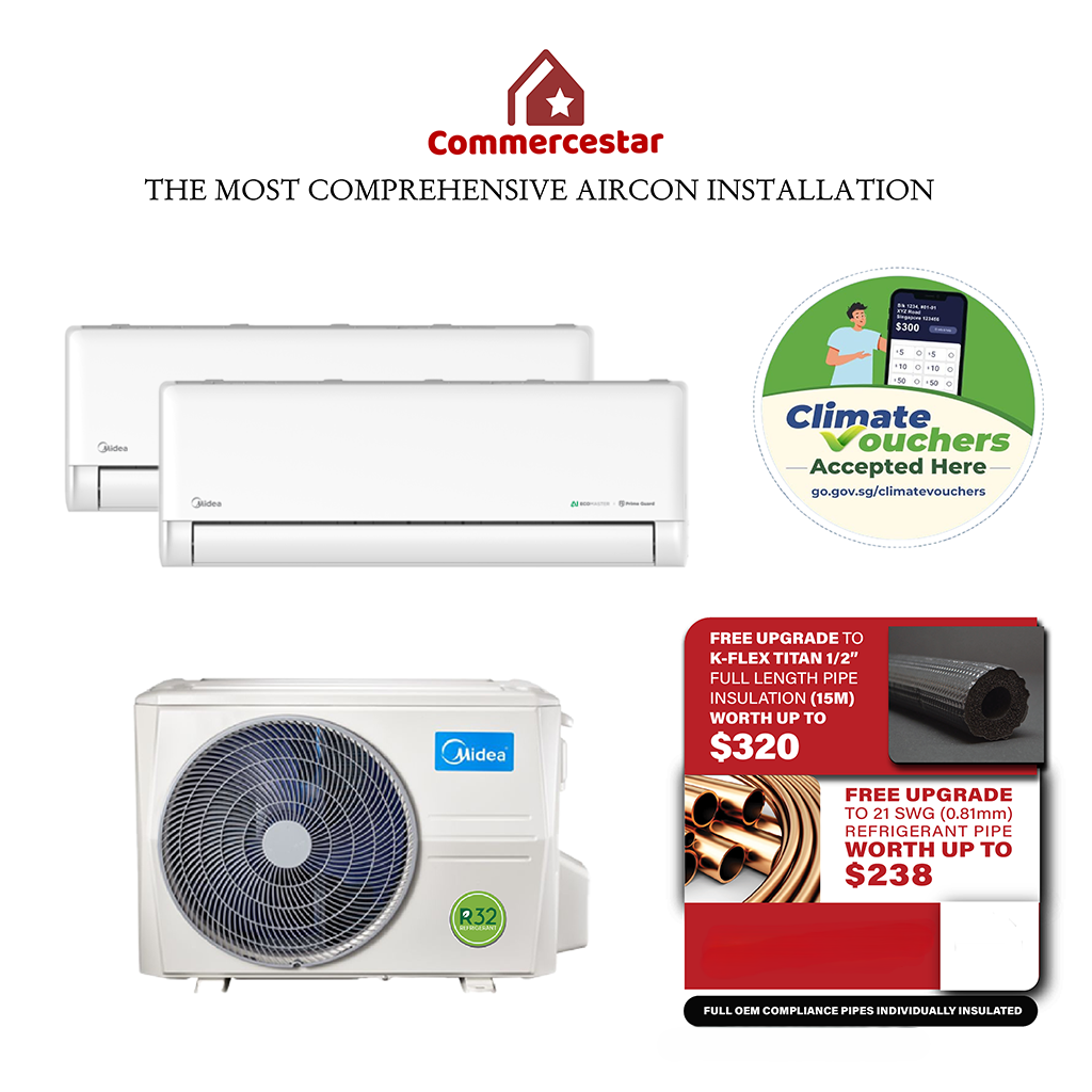 MIDEA MEZ SERIES R32 SYSTEM 2 (INSTALLATION INCLUDED FREE UPGRADED MATERIALS) - Commercestar Engineering 