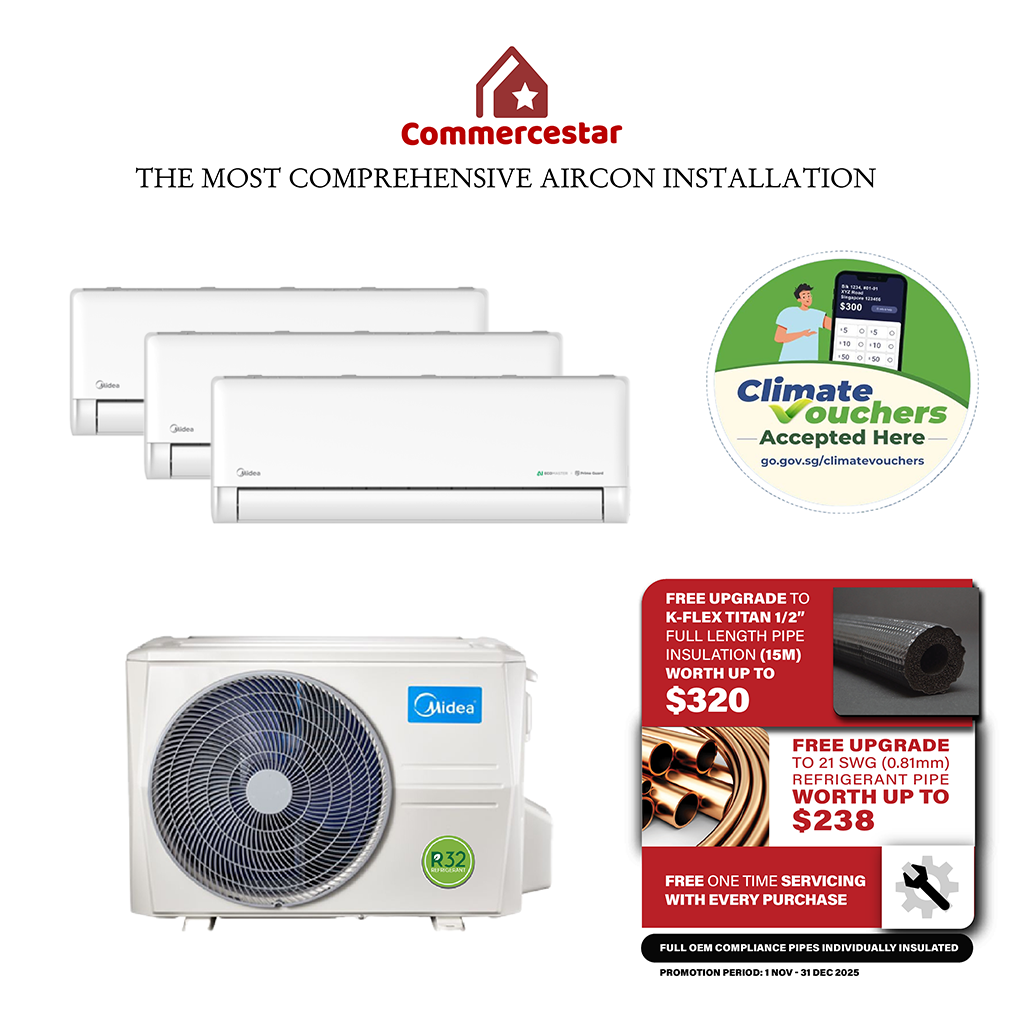 MIDEA MEZ SERIES R32 SYSTEM 3 (INSTALLATION INCLUDED FREE UPGRADED MATERIALS) - Commercestar Engineering 