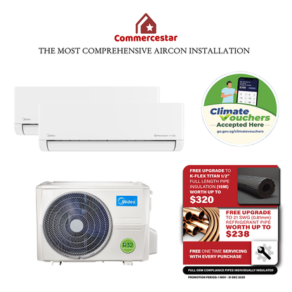 MIDEA MGP SERIES R32 SYSTEM 2 (INSTALLATION INCLUDED FREE UPGRADED MATERIALS)