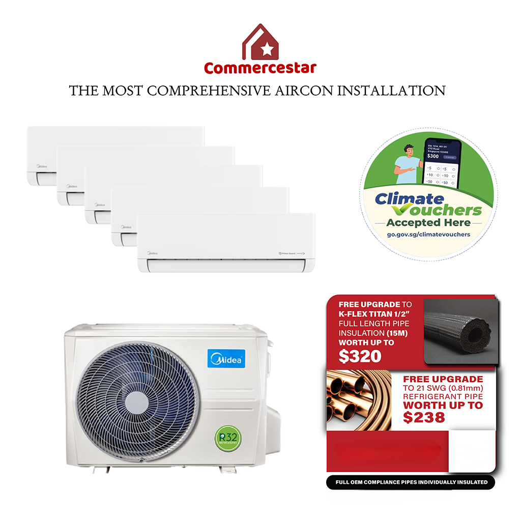 MIDEA MGP SERIES R32 SYSTEM 5 (INSTALLATION INCLUDED FREE UPGRADED MATERIALS) - Commercestar Engineering 