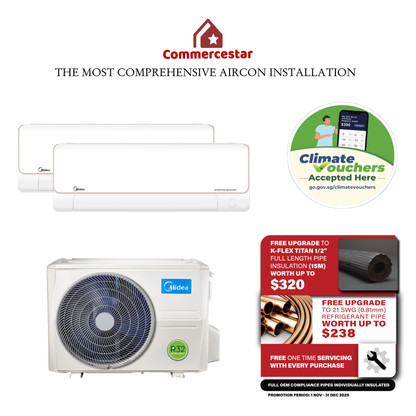 MIDEA OPAL PRO SERIES R32 SYSTEM 2 (INSTALLATION INCLUDED FREE UPGRADED MATERIALS)