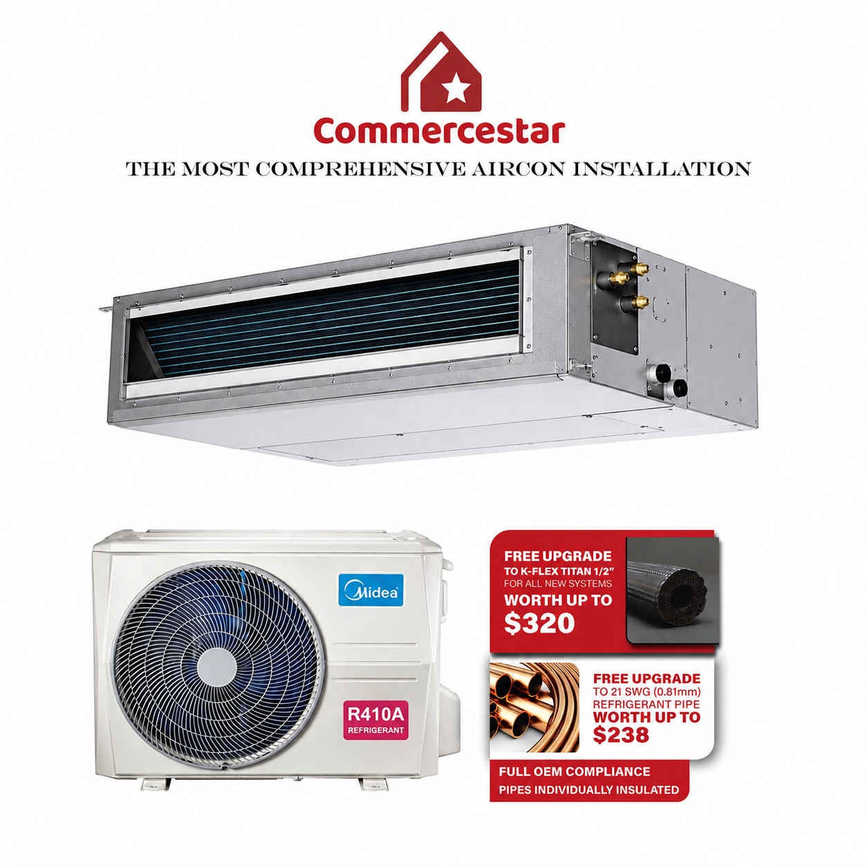 MIDEA INVERTER R410A ATOM B & COMMERCIAL CEILING DUCTED AIRCON INSTALLATION - Commercestar Engineering 