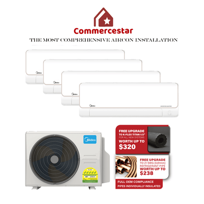 MIDEA OPAL PRO SERIES R32 SYSTEM 4 (INSTALLATION INCLUDED FREE UPGRADED MATERIALS) - Commercestar Engineering 