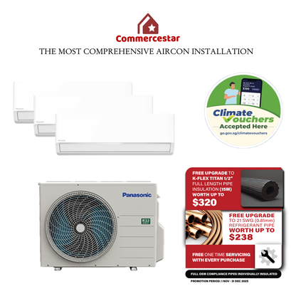 PANASONIC XU SERIES R32 SYSTEM 3 AIRCON INSTALLATION (INSTALLATION INCLUDED FREE UPGRADED MATERIALS)