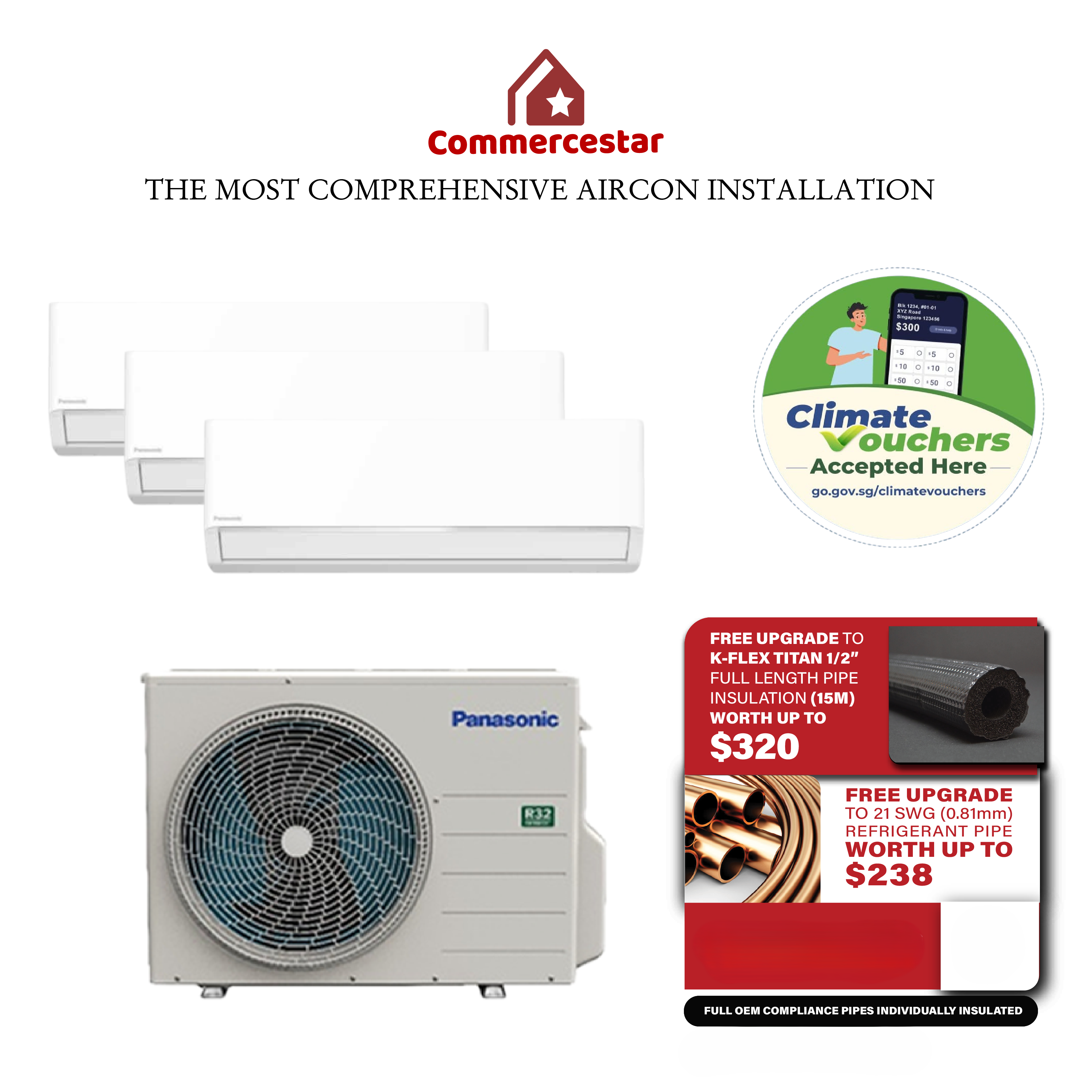 PANASONIC XU SERIES R32 SYSTEM 3 AIRCON INSTALLATION (INSTALLATION INCLUDED FREE UPGRADED MATERIALS) - Commercestar Engineering 