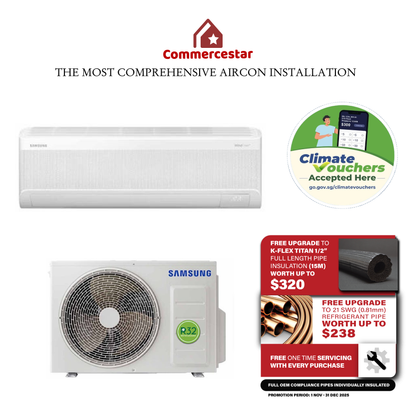 SAMSUNG LATEST WINDFREE R32 SYSTEM 1 AIRCON (INSTALLATION INCLUDED FREE UPGRADED MATERIALS)