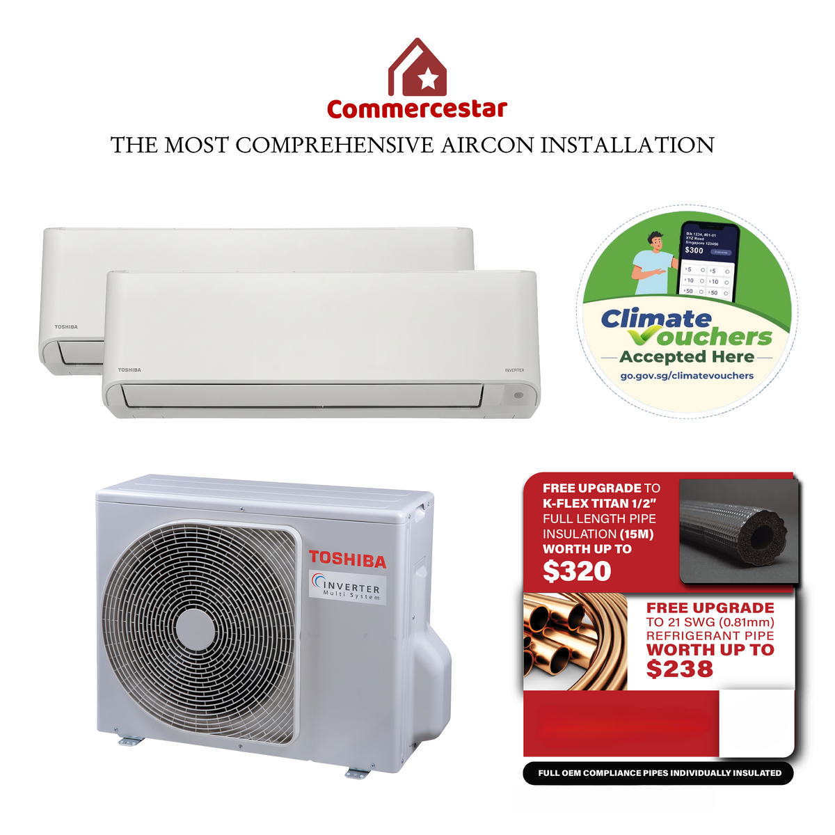 TOSHIBA YOUME PRO SERIES R32 SYSTEM 2 AIRCON INSTALLATION (INSTALLATION INCLUDED FREE UPGRADED MATERIALS)