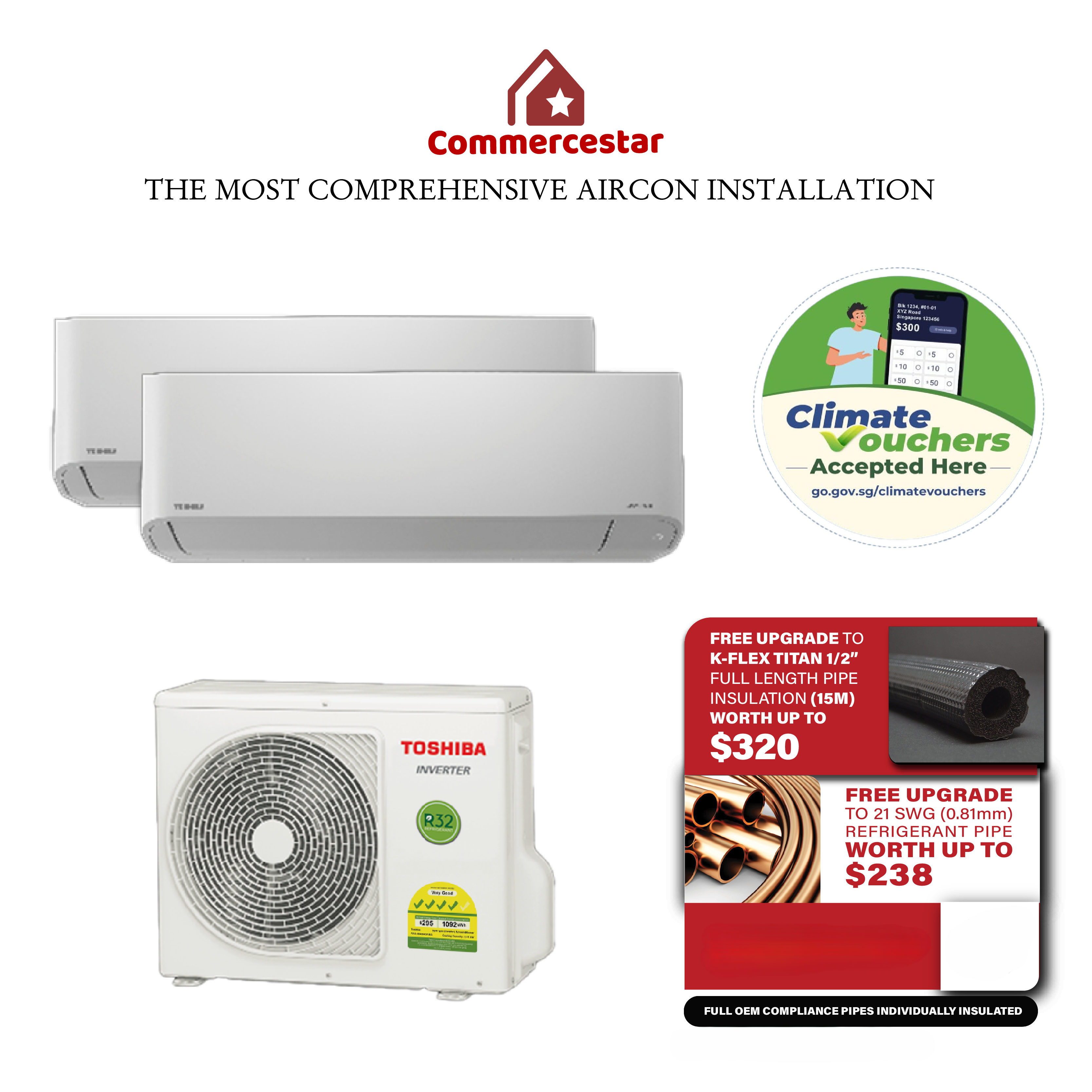 TOSHIBA R32 YOUME 2.0 SERIES SYSTEM 2 (INSTALLATION INCLUDED FREE UPGRADED MATERIALS) - Commercestar Engineering 