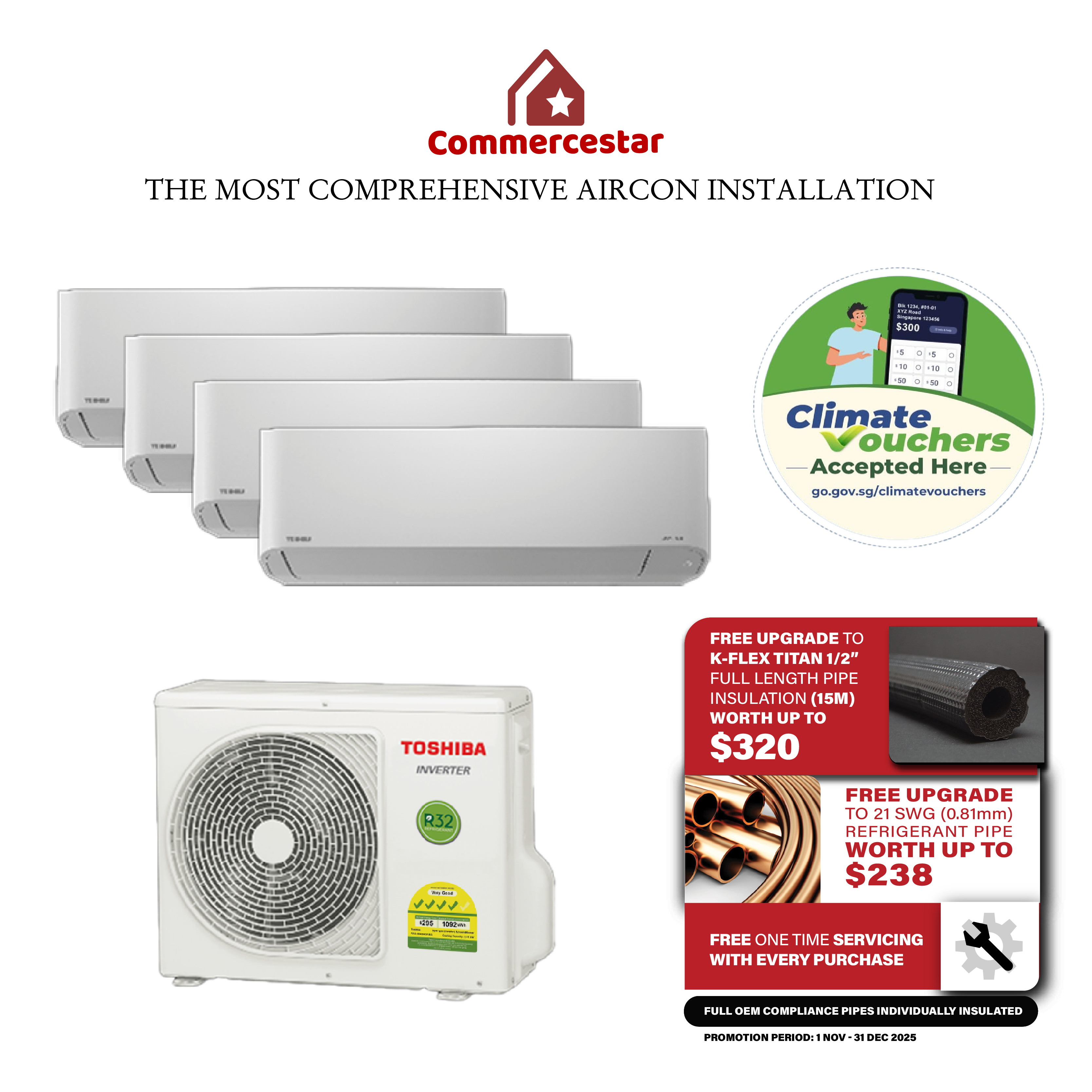 TOSHIBA R32 YOUME 2.0 SERIES SYSTEM 4 (INSTALLATION INCLUDED FREE UPGRADED MATERIALS) - Commercestar Engineering 