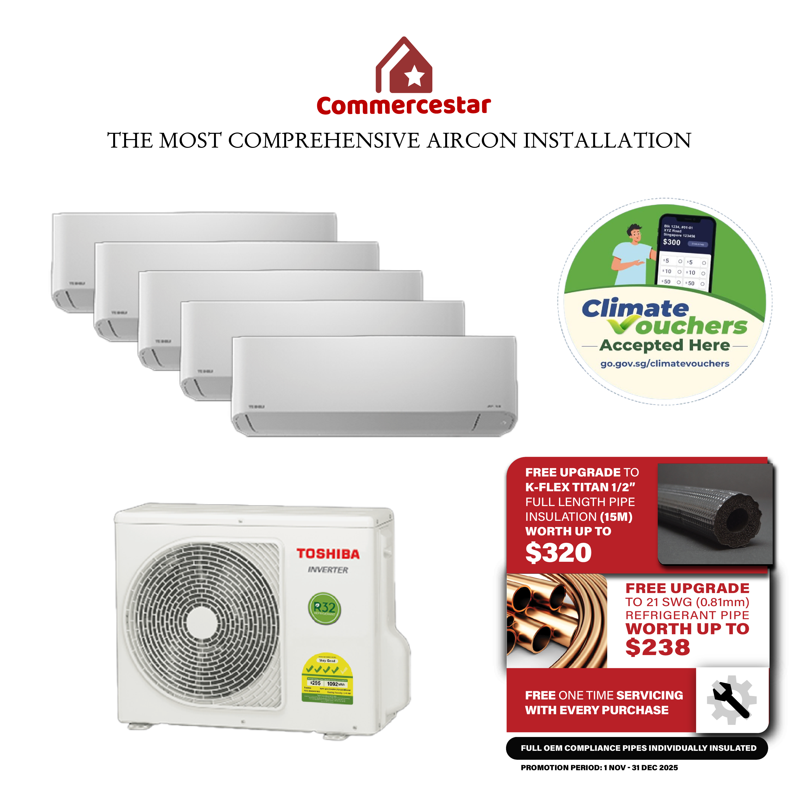 TOSHIBA R32 YOUME 2.0 SERIES SYSTEM 5 (INSTALLATION INCLUDED FREE UPGRADED MATERIALS) - Commercestar Engineering 