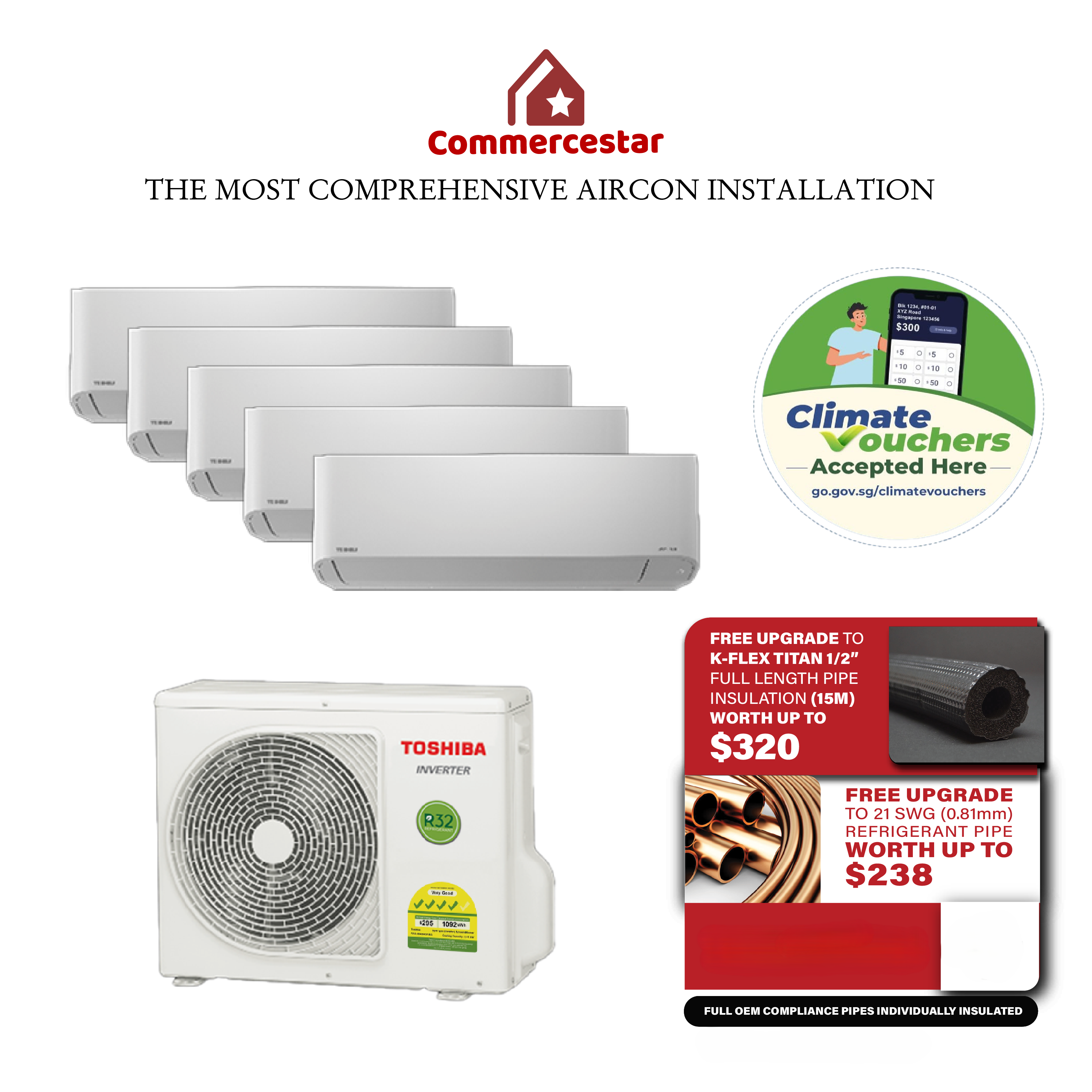 TOSHIBA R32 YOUME 2.0 SERIES SYSTEM 5 (INSTALLATION INCLUDED FREE UPGRADED MATERIALS) - Commercestar Engineering 