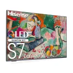 Hisense S7 Canvas QLED 4K Smart TV displayed at an angle, showcasing sleek design and vibrant 4K picture quality.