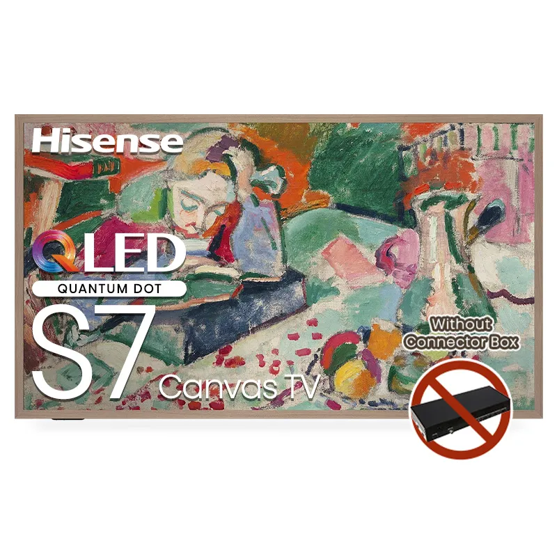Hisense S7 Canvas QLED 4K Smart TV displaying vibrant 4K content on a large screen in a modern living room.