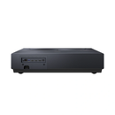 Hisense PT1 4K Ultra Short Throw Laser Cinema Projector displaying a bright 120-inch image on a wall