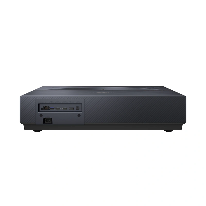 Hisense PT1 4K Ultra Short Throw Laser Cinema Projector displaying a bright 120-inch image on a wall