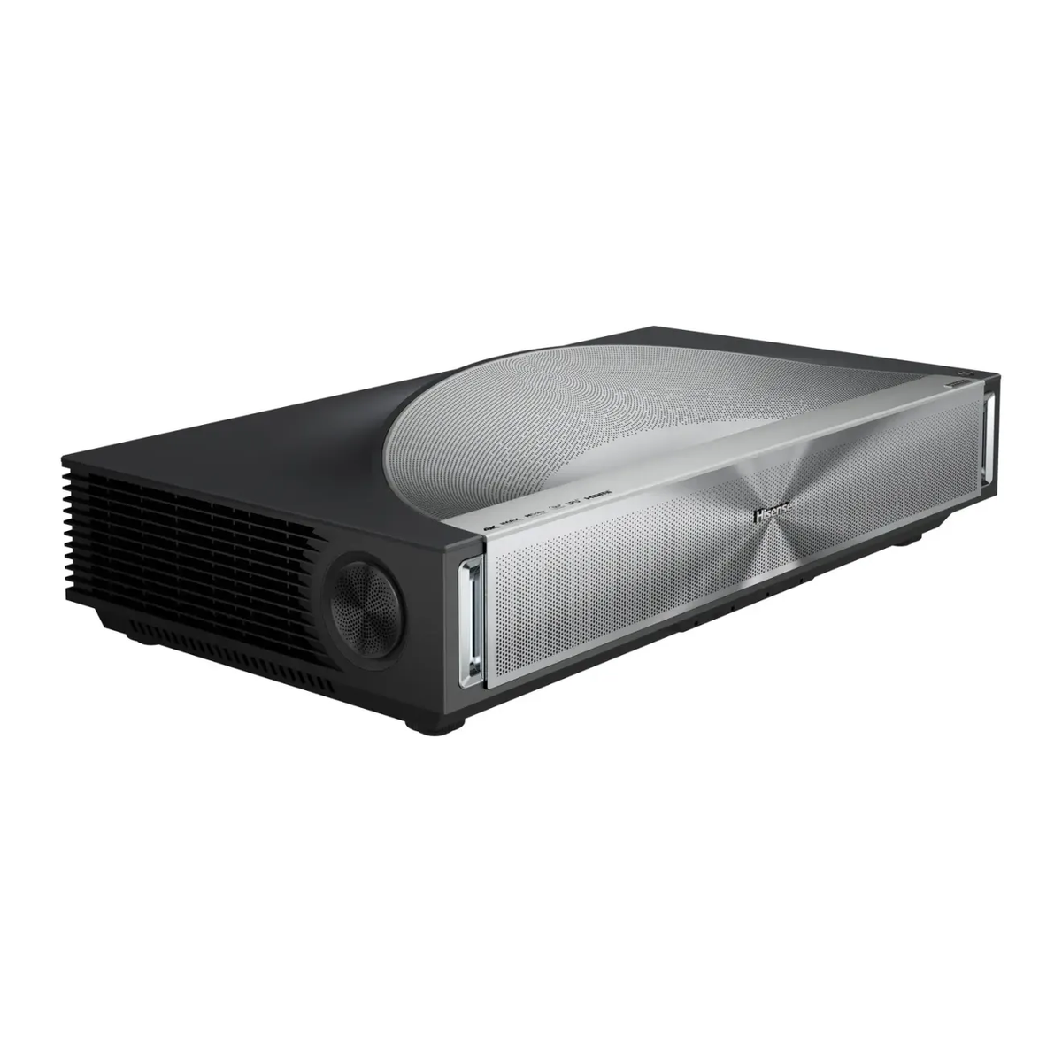 Hisense PX4 Pro 4K Ultra Short Throw Triple Laser Cinema Projector displaying a vibrant home theater image.