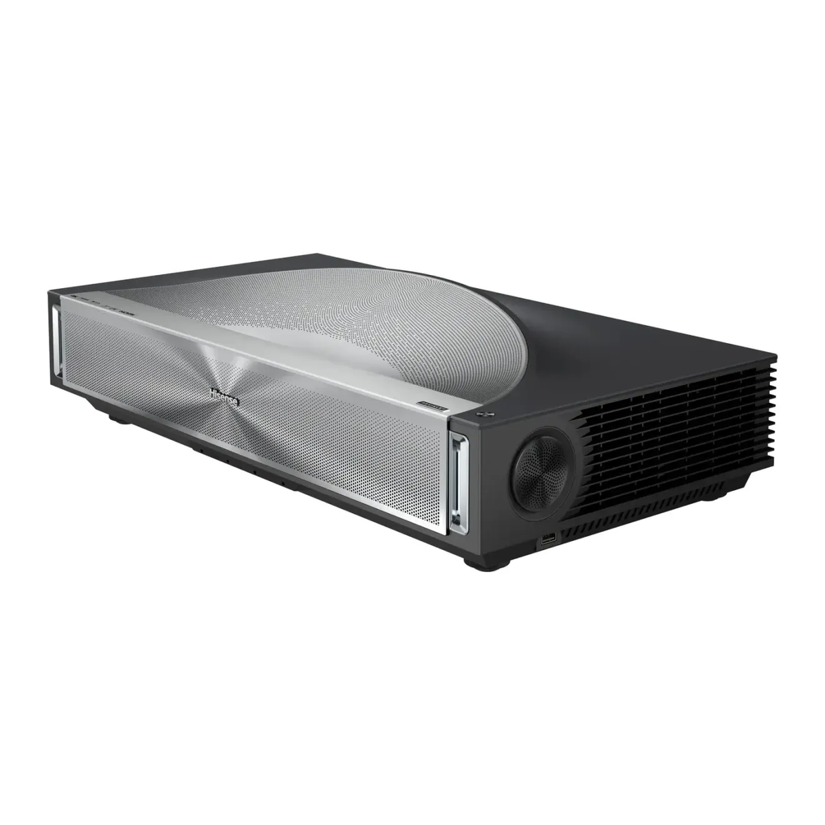 Hisense PX4 Pro 4K Ultra Short Throw Laser Cinema Projector displaying a bright, sharp image on a wall in a home theater setup.
