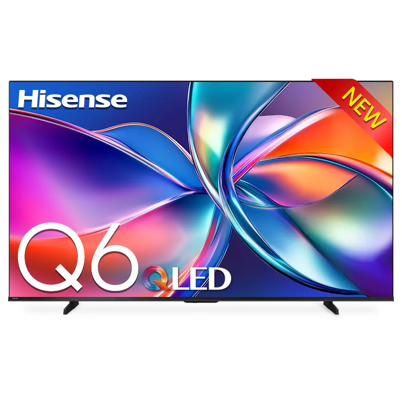 Hisense Q6Q QLED 4K AI Smart TV displaying vibrant colors on a large screen, available in 43 to 85 inches.