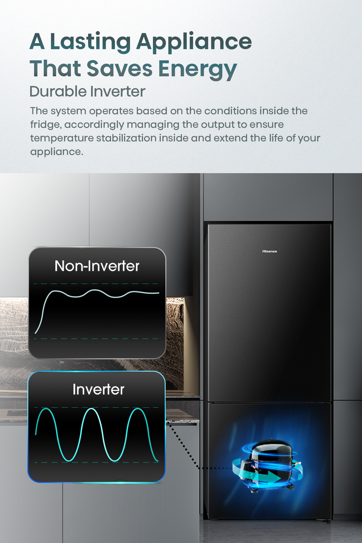 Hisense RB422P3EB5 416L Varnished Black Bottom Mount Refrigerator feature graphic 9