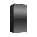 Hisense 649L four-door smart refrigerator in black with digital display and sleek design, showcasing the modern appliance interior.