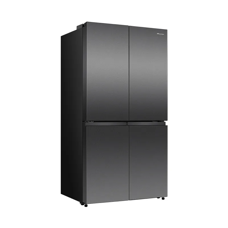 Hisense 649L four-door smart refrigerator in black with digital display and sleek design, showcasing the modern appliance interior.