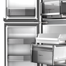 Hisense 649L four-door smart refrigerator in black with digital display and multiple compartments, modern kitchen appliance.