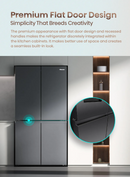 Hisense 649L four-door smart refrigerator in black with digital display and sleek design.