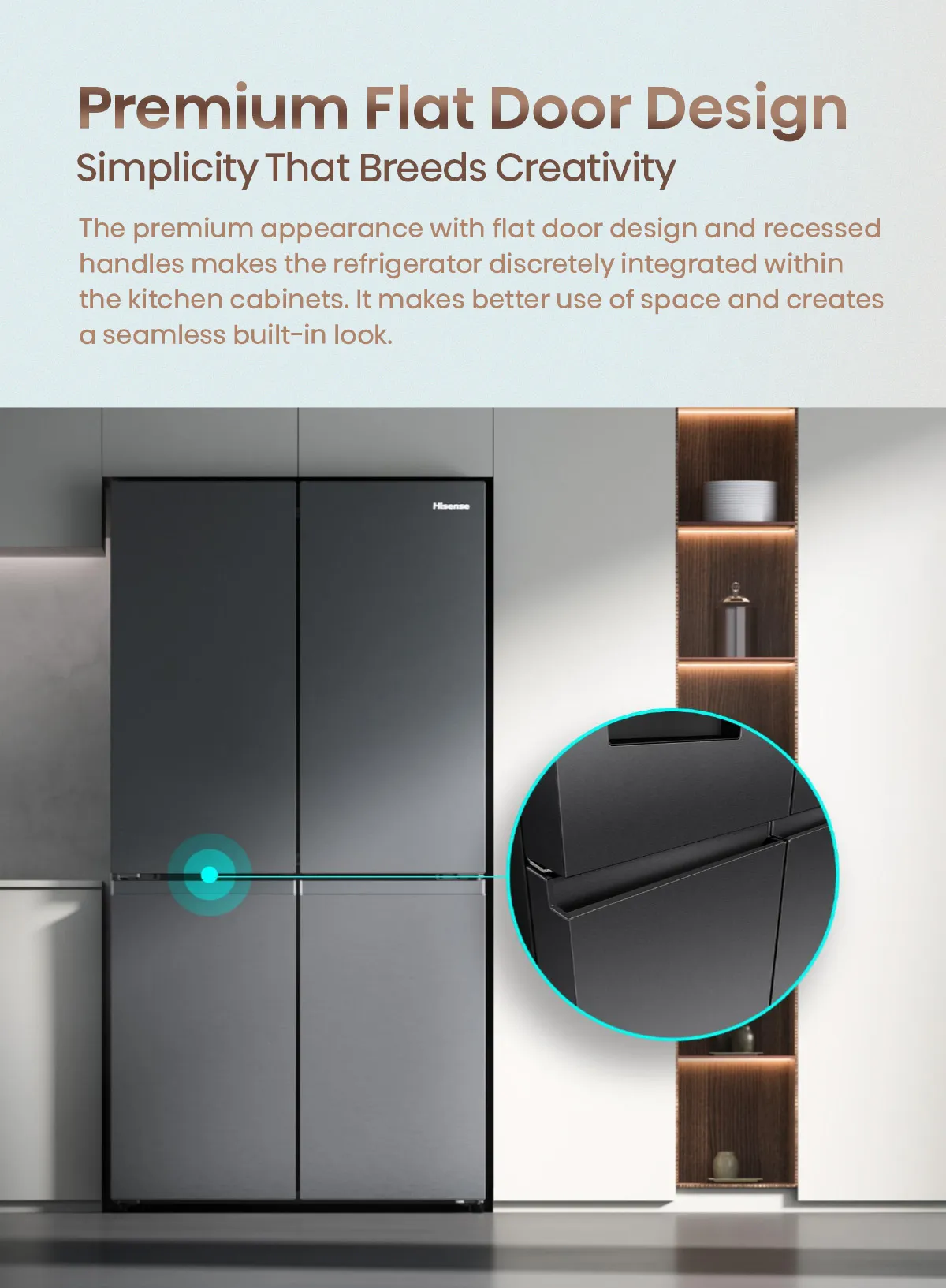 Hisense 649L four-door smart refrigerator in black with digital display and sleek design.