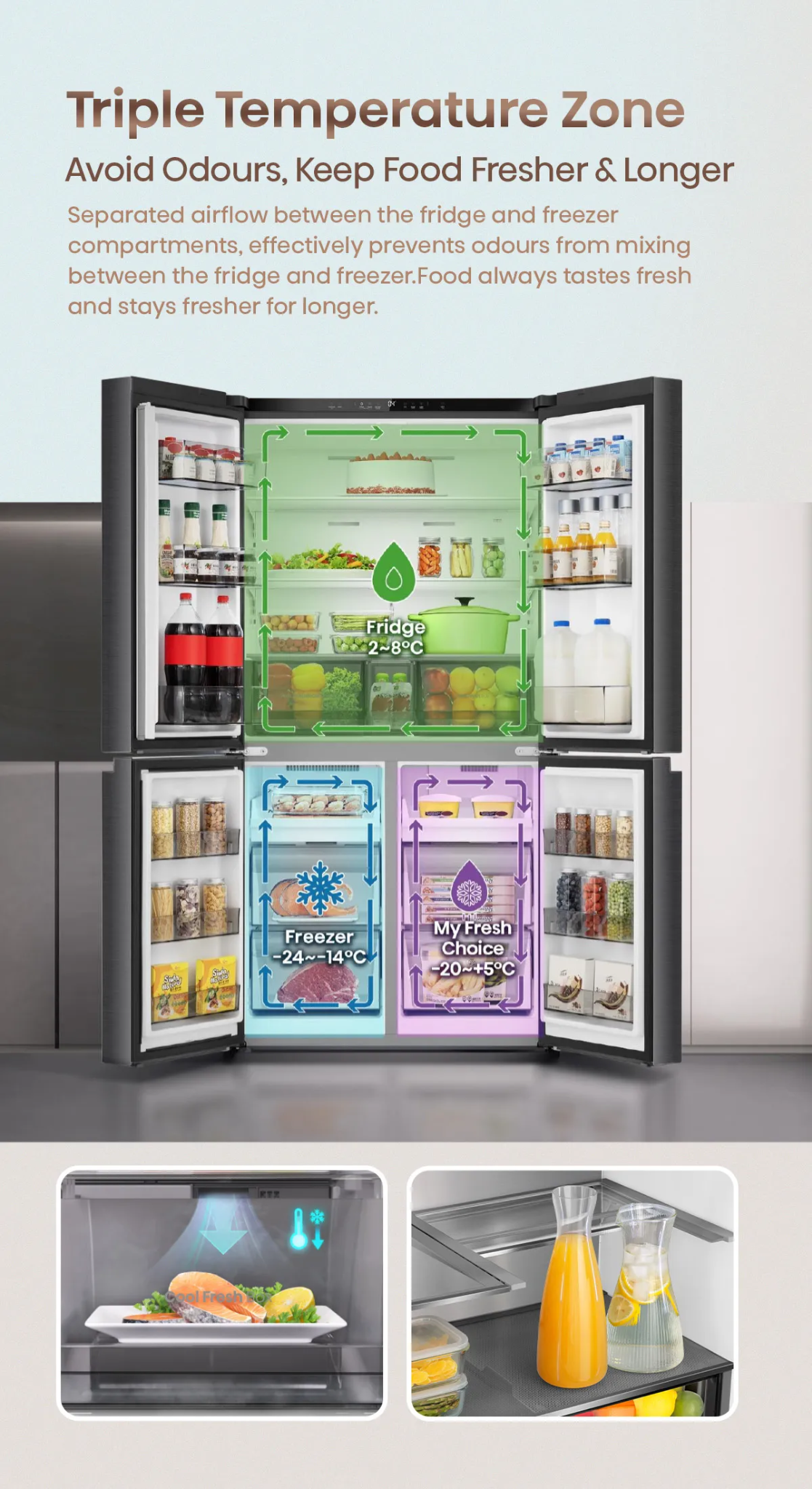 Hisense 649L black four-door smart refrigerator with digital display and spacious interior, modern kitchen appliance.