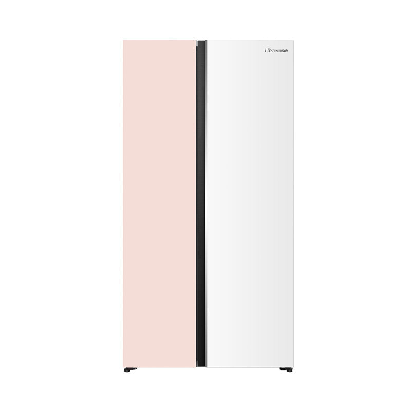 Hisense RS558P3GXD 544L white and creamy orange side-by-side inverter refrigerator with sleek design and digital controls.