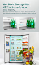 Hisense RS558P3GXD side by side inverter refrigerator in white and creamy orange, showcasing the modern appliance design.