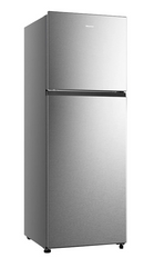 Hisense 327L silver top mount inverter refrigerator with sleek stainless steel finish and digital display.