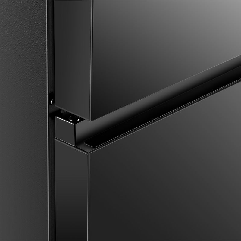 Hisense 424L black glass top mount inverter refrigerator with digital display and spacious interior, model RT549N4SW-MBU2