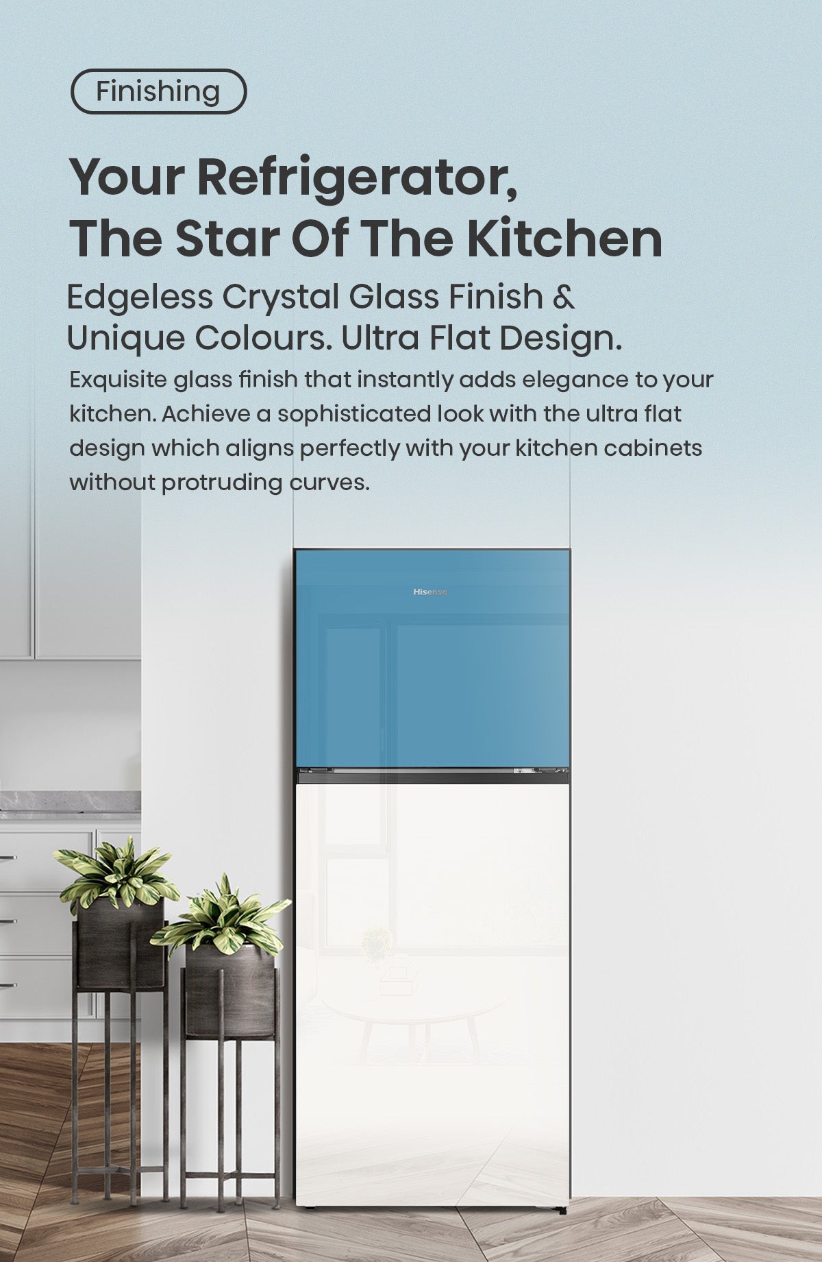 Hisense 424L black glass top mount inverter refrigerator with spacious interior and sleek design.