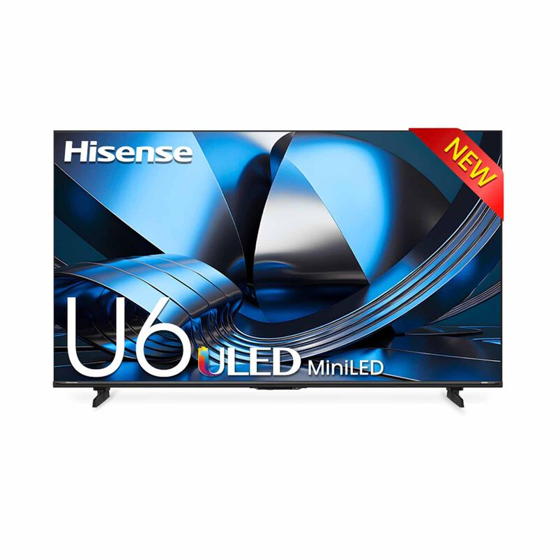Hisense U6S 4K ULED Mini-LED Smart TV displaying vibrant picture on a living room wall, available in 55, 65, and 75-inch sizes.