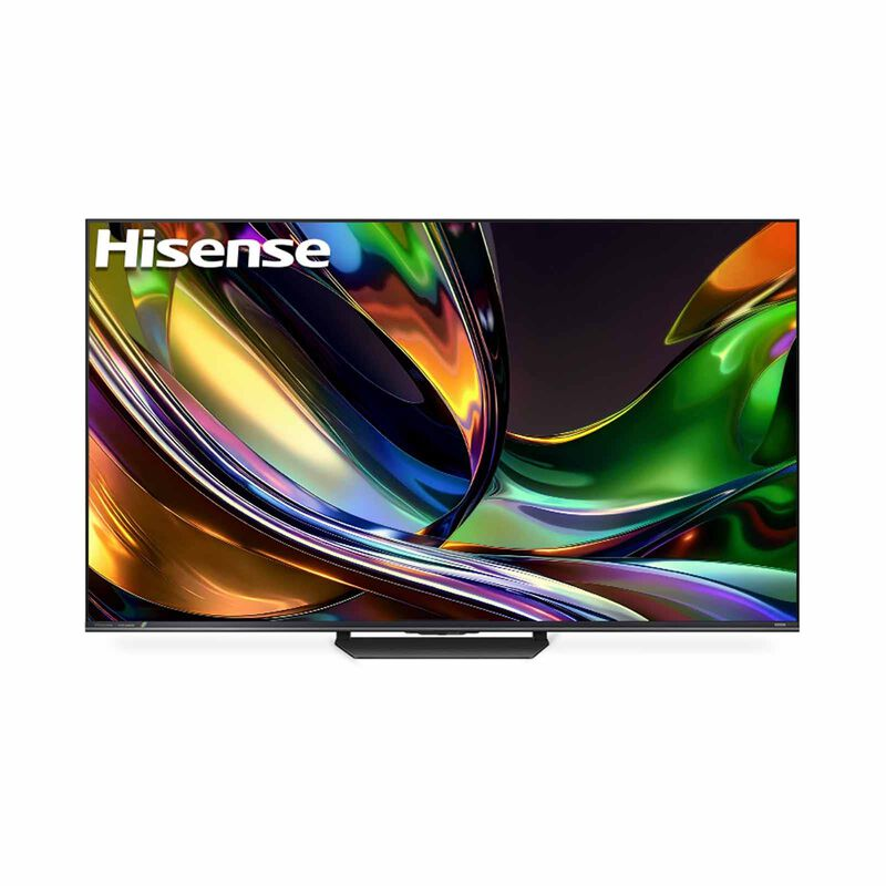 Hisense UR8S RGB Mini-LED 4K Smart TV displaying vibrant colors on a large screen, available in 55 to 100 inches.