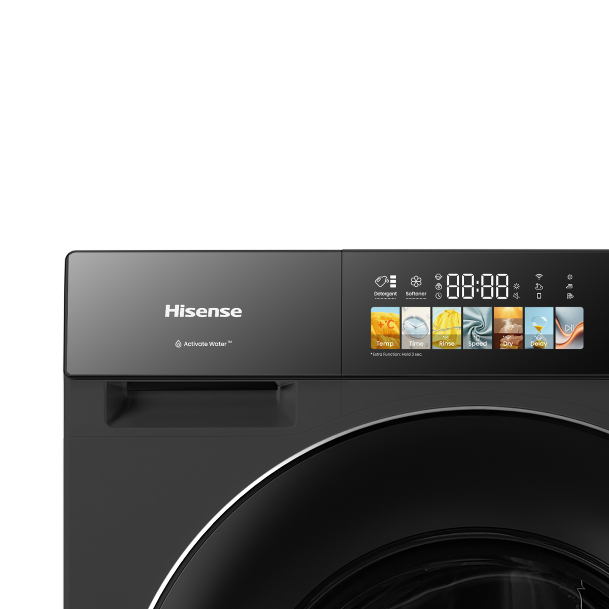 Hisense M5 Series front load washer and dryer with digital display and modern white finish, 12/8kg capacity.