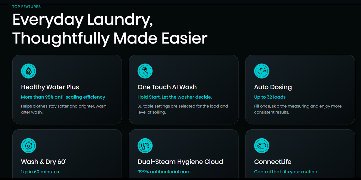 Hisense M5 Series front load washer and dryer WD120M5 with digital display, door, control panel, and laundry drum visible.