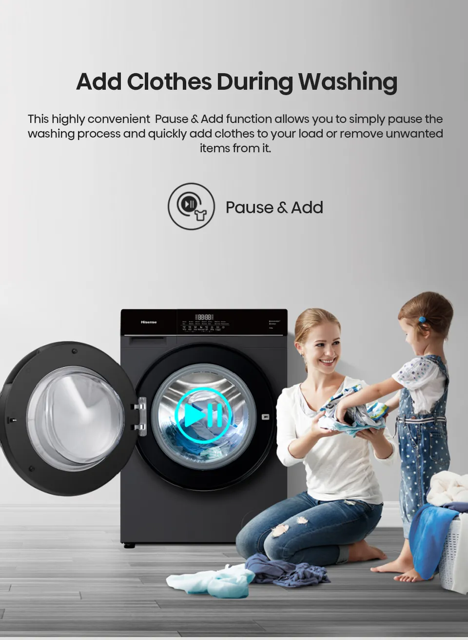 Hisense M3 Series 10.5kg front load washing machine with digital display and silver finish, showcasing the appliance's front view.