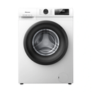 Hisense N1 Series 8kg front load washer with digital display and stainless steel drum, in modern laundry room setting.