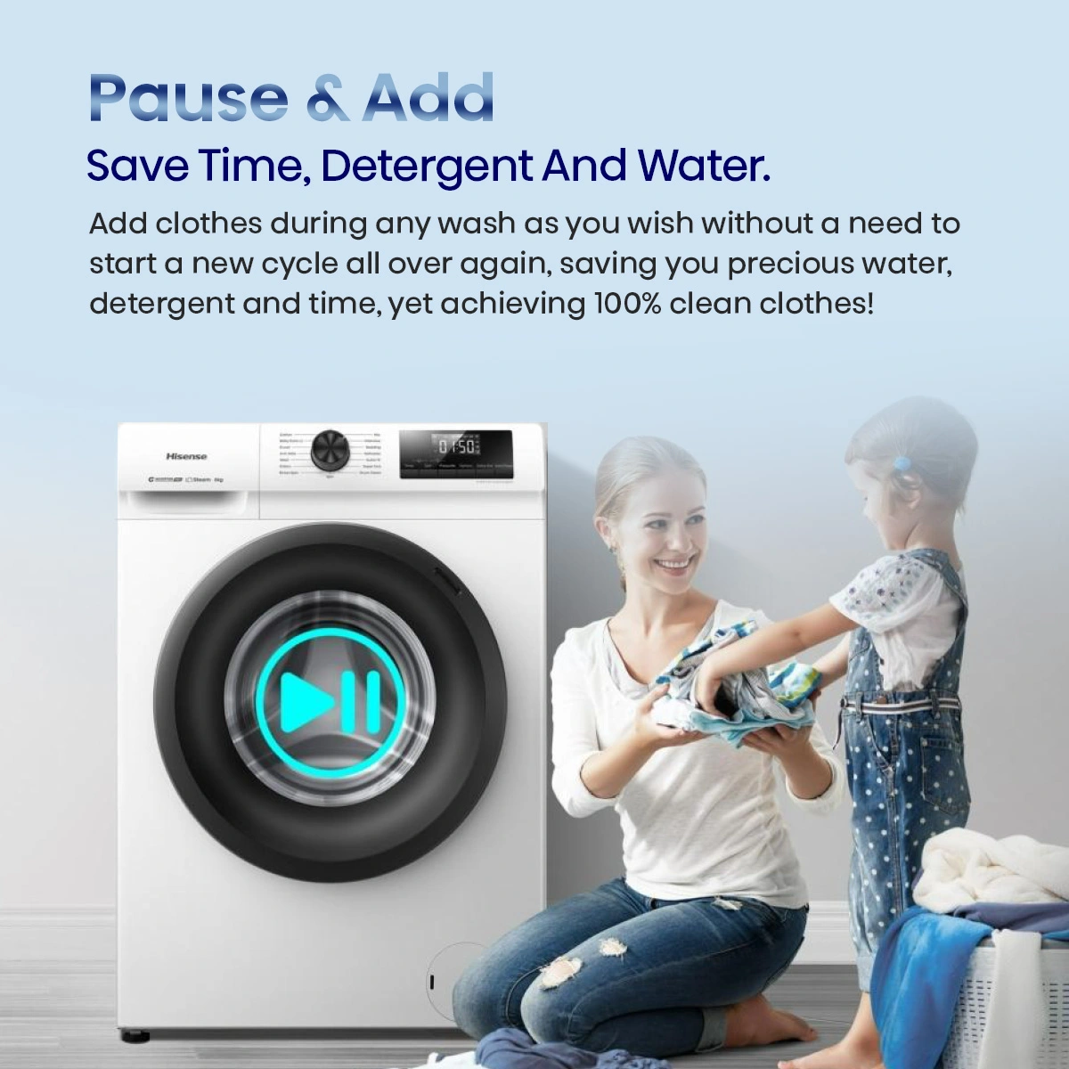 Hisense N1 Series 8kg front load washer with digital display and modern design in white.