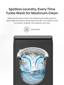 Hisense F Series F50 top load washer with digital control panel and 10.5kg capacity in a modern laundry room setting.