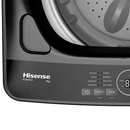 Hisense F50 15kg top load washing machine with digital display and stainless steel drum, front view of the top load washer.