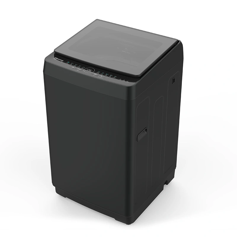 Hisense F Series F30 Smart 9kg top load washer with digital display and stainless steel drum, front view showing control panel.