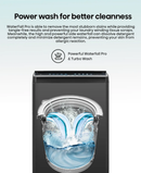 Hisense JH Series 13kg top load washing machine with a sleek white exterior and control panel on top.