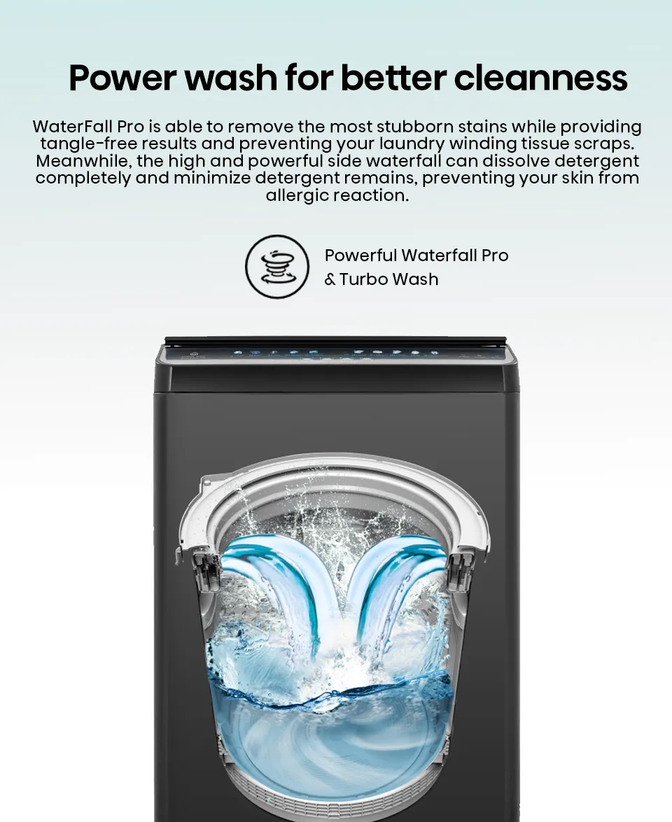 Hisense JH Series 13kg top load washing machine with a sleek white exterior and control panel on top.