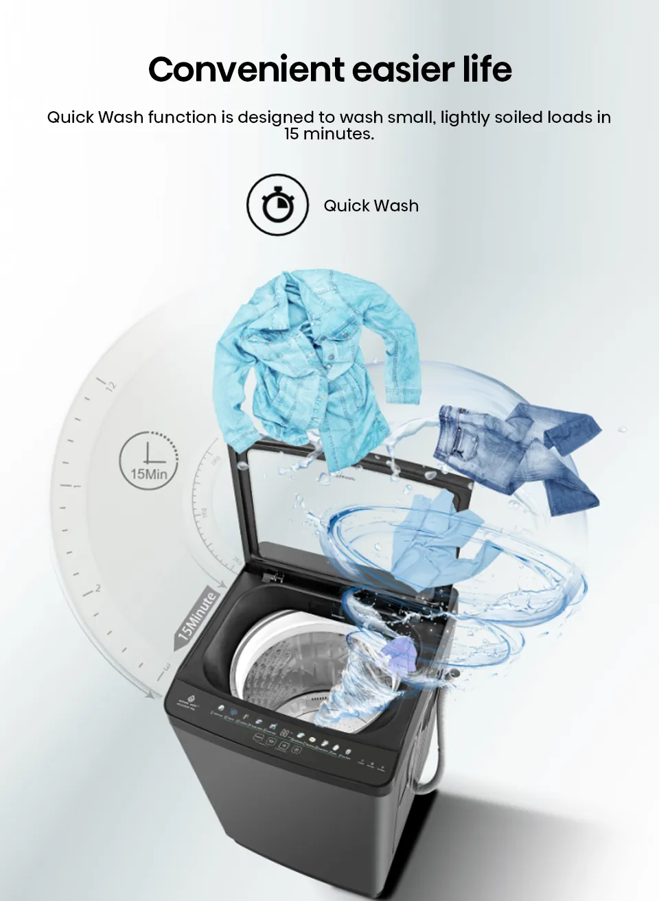 Hisense JH Series 13kg top load washing machine with white exterior and control panel, front view of the washer.